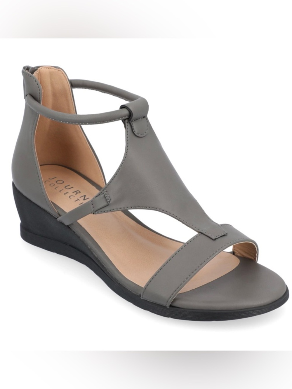 NEW!! Journee Collection Grey T-Strap Wedge Sandal in size 9